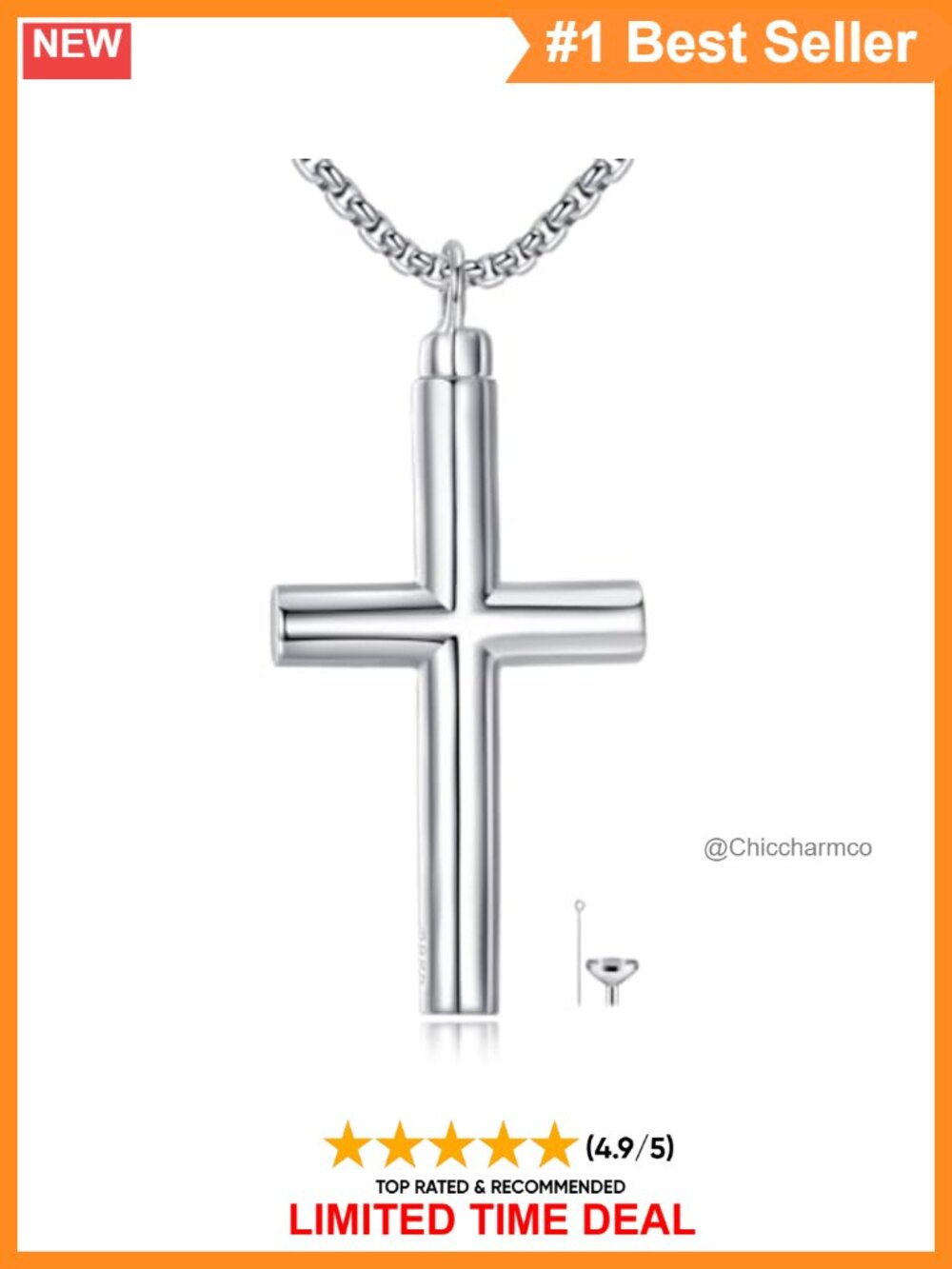 925 Sterling Silver Cross Urn Necklace Memorial Ashes Pendant 22in Chain